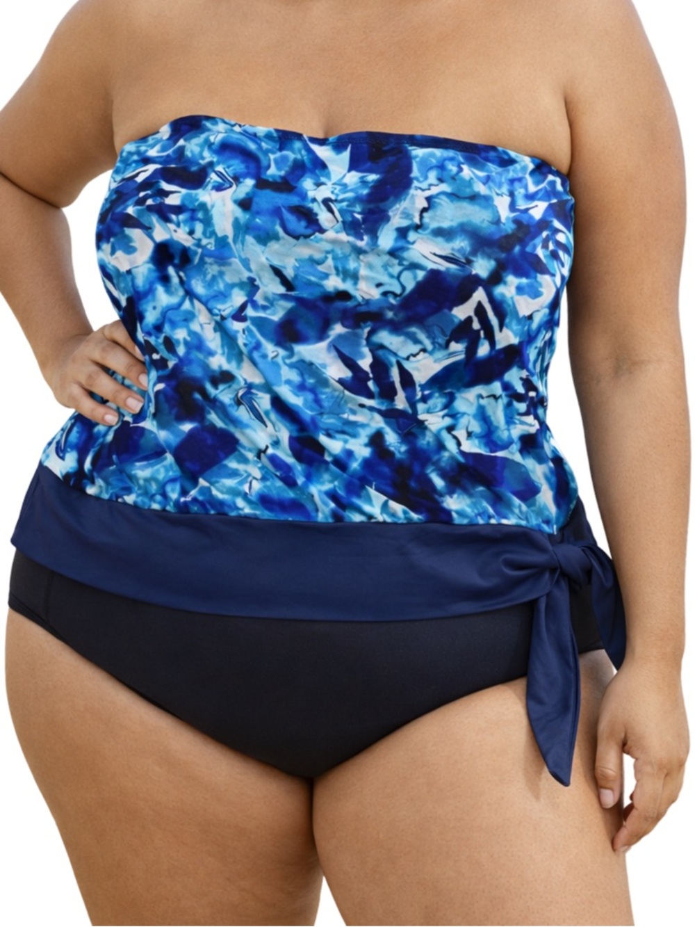 Bal Harbour Blue Abstract Strapless Swim Top 1X Tie Side